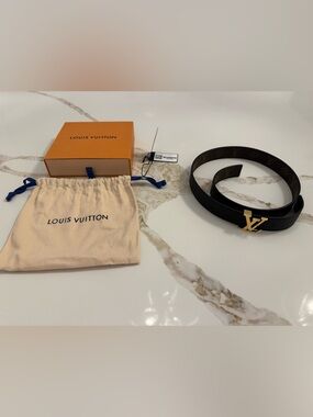 Louis Vuitton Monogram Belt in Brown and Black with Gold Hardware